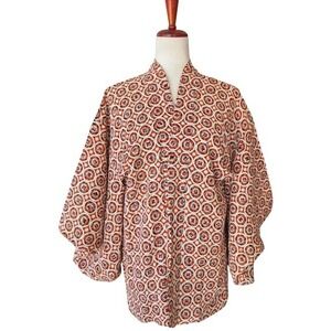 Kimono Jacket Geometric Print Open Front Boho Women's Outerwear